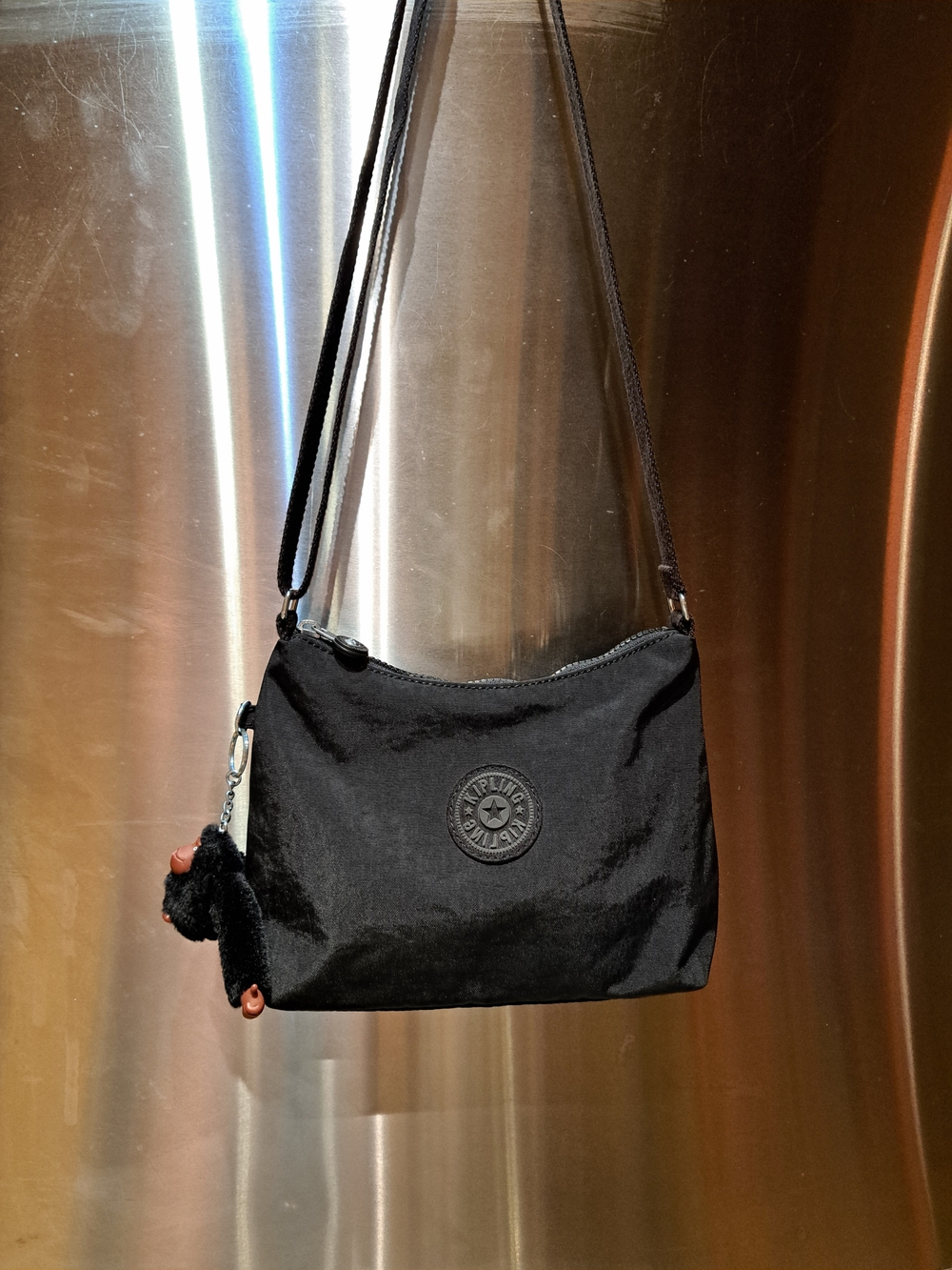 Kipling Black Nylon Crossbody Bag with Monkey Charm